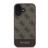 Husa telefon pentru Apple iPhone 16, GUESS PU 4G Stripe, Maro
