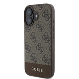 Husa telefon pentru Apple iPhone 16, GUESS PU 4G Stripe, Maro