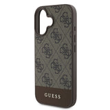 Husa telefon pentru Apple iPhone 16, GUESS PU 4G Stripe, Maro