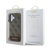 Husa telefon pentru Apple iPhone 16, GUESS PU 4G Stripe, Maro
