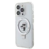 Husa cu inel Karl Lagerfeld compatibila cu iPhone 15 Pro Max, MagSafe/Magnetic, PC + silicon, Transparent