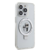 Husa cu inel Karl Lagerfeld compatibila cu iPhone 15 Pro Max, MagSafe/Magnetic, PC + silicon, Transparent
