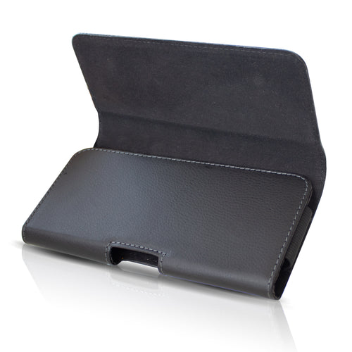 Husa orizontala din piele eco, 6 inch, clip centura, velur interior, negru