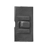 Husa orizontala din piele ecologica cu clip de centura, 5.5 inch, Negru/Maro interior