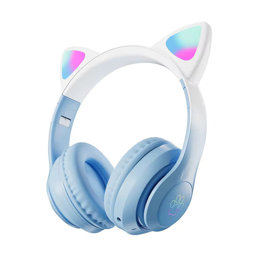 Casti Bluetooth Over-ear STN-28 Pro cu urechi de pisica si LED - albastru
