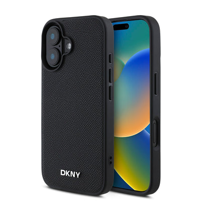 Husa cu inel Dkny compatibila cu iPhone 16 Plus, MagSafe/Magnetic, piele, Negru