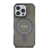 Husa cu inel Guess compatibila cu iPhone 16 Pro Max, MagSafe/Magnetic, policarbonat, Negru