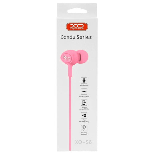 Casti cu fir XO S6, Jack 3.5mm, cu controler, roz