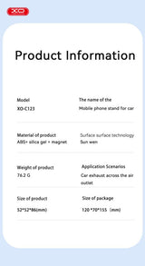 Suport auto magnetic XO C123, prindere grila ventilatie, negru