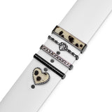 Set bijuterii curea ceas inel + charm inima, leopard alb