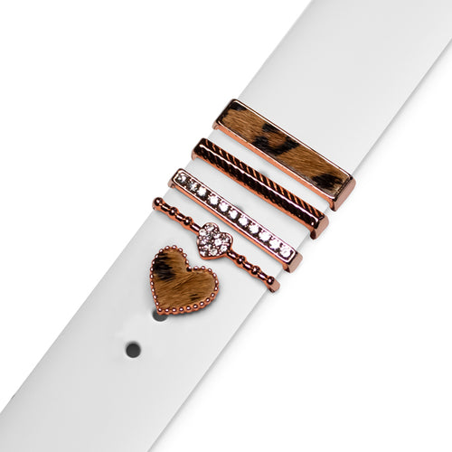 Set bijuterii pentru curea ceas, inel + charm inima, model leopard