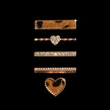 Set bijuterii pentru curea ceas, inel + charm inima, model leopard
