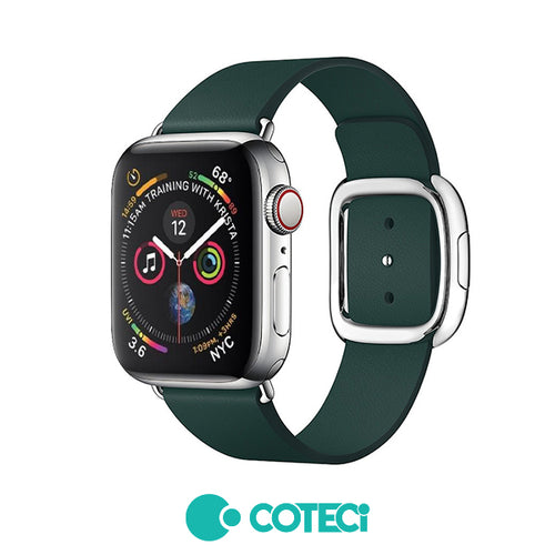 Curea COTECi piele compatibila cu Watch Series 3 42mm, Watch Series 4 44mm, Verde