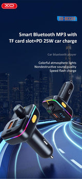 Transmitator FM Auto XO Bcc09 25W Bluetooth 5 0 USB-A USB-C Lumina Ambientala