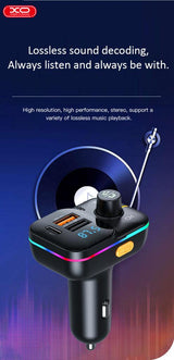 Transmitator FM Auto XO Bcc09 25W Bluetooth 5 0 USB-A USB-C Lumina Ambientala