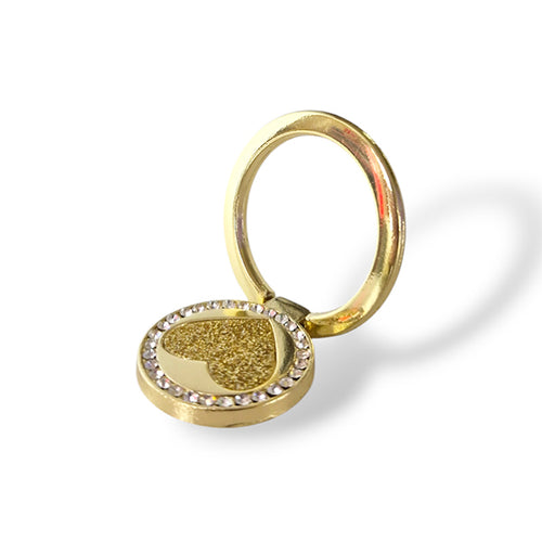 Suport telefon Popsocket Inel Metalic Shine Heart, inima, auriu