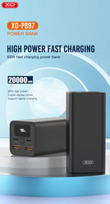 Baterie externa XO PB97, 20000mAh, 65W, display digital