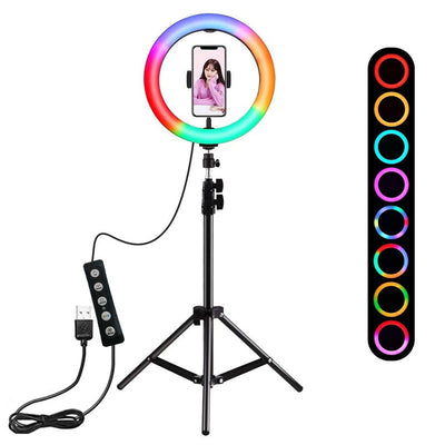 Suport trepied 200 cm cu Lampa LED Selfie Ring Light RGB 26 cm