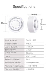 Detector de Fum Tuya Wi-Fi 3V, Alb