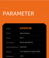 Lampa Solara de Perete Superfire FF6-H, 40W, 310lm, 1200mAh, IP54