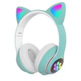 Casti Bluetooth Over-ear STN-28 cu Urechi de Pisica LED - Albastru