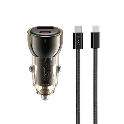 Incarcator auto XO CC60 12V 60W, USB-A + USB-C, cablu C-C inclus, Negru