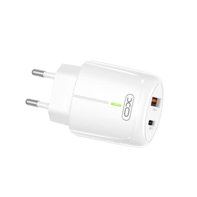 Incarcator XO 20W, USB-A + USB-C, pentru priza 220V, Alb