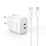 Incarcator XO L140 35W GaN 2x USB-C, cu cablu USB-C la Lightning