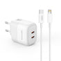 Incarcator XO L140 35W GaN 2x USB-C, cu cablu USB-C la Lightning