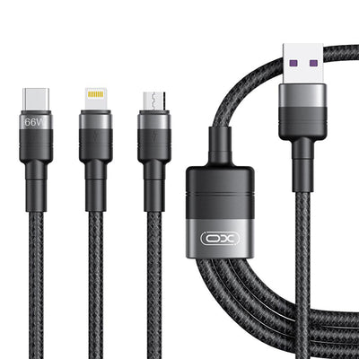 Cablu de date XO USB-C la Lightning la Micro-USB la USB-A, 1.2 m