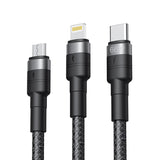 Cablu de date XO USB-C la Lightning la Micro-USB la USB-A, 1.2 m