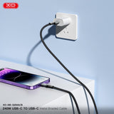 Cablu de date XO NB-Q264B Type-C la Type-C, 2 m, 240W, Împletit metalic, Negru