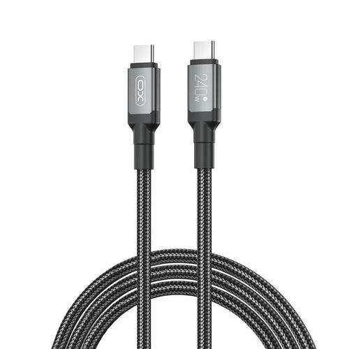 Cablu de date XO NB-Q264B Type-C la Type-C, 2 m, 240W, Împletit metalic, Negru