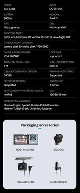 Camera auto DVR XO 1080p Full HD fata si spate XJ03