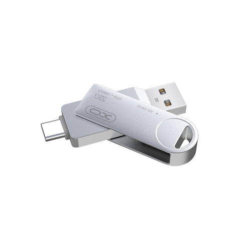 Memorie USB XO DK03 32GB, USB 3.0 + USB-C, rotativ, Argintiu