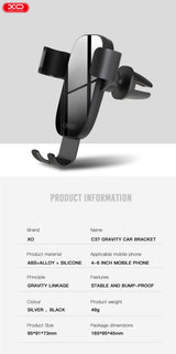 Suport Auto XO cu Prindere pe Grila de Ventilatie, Gravity – Negru (C37)