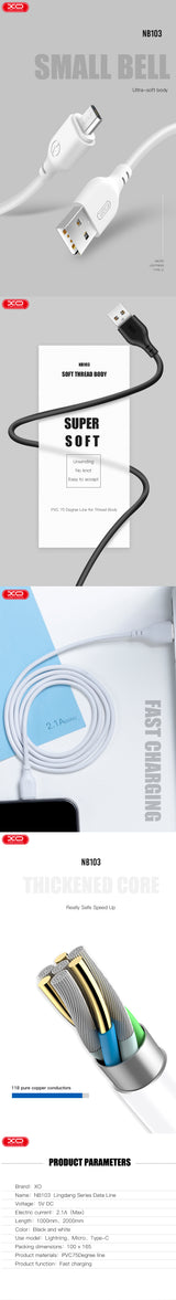 Cablu de date XO Lightning la USB-A, 1.0 m