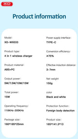 Incarcator wireless pliabil 4-in-1 XO WX033 15W USB-C