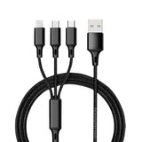Cablu de date 3 in 1 XO NB173, USB-A la Lightning + Type-C + Micro USB, 1.2 m, 2.4A, Negru