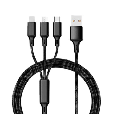 Cablu de date 3 in 1 XO NB173, USB-A la Lightning + Type-C + Micro USB, 1.2 m, 2.4A, Negru
