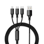 Cablu de date 3 in 1 XO NB173, USB-A la Lightning + Type-C + Micro USB, 1.2 m, 2.4A, Negru