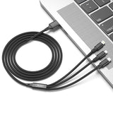 Cablu de date 3 in 1 XO NB173, USB-A la Lightning + Type-C + Micro USB, 1.2 m, 2.4A, Negru