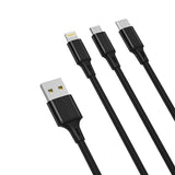 Cablu de date 3 in 1 XO NB173, USB-A la Lightning + Type-C + Micro USB, 1.2 m, 2.4A, Negru